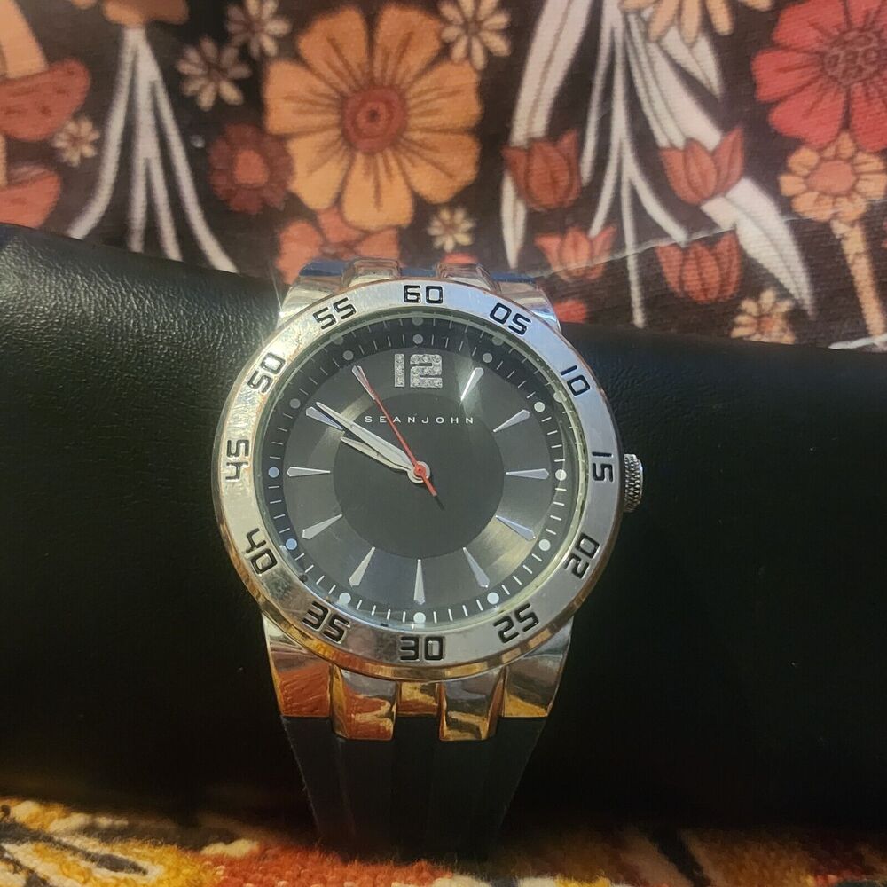 Sean John Men' Navy Silicone Analog Digital Watch 47mm